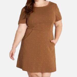 Anthropologie Hutch Fraida Texture Dot Fit & Flare Dress in Cinnamon - Size SP